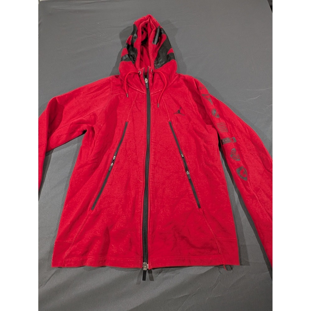 Jordan Mens Full Zip Fleece Hoodie Red Graphic Sleeve Jumpman Size M